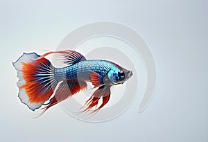 Capture the moving moment of red-blue siamese fighting fish isolated on white background