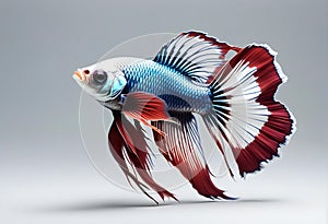 Capture the moving moment of red-blue siamese fighting fish isolated on white background