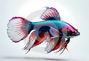 Capture the moving moment of red-blue siamese fighting fish isolated on white background