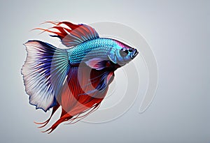 Capture the moving moment of red-blue siamese fighting fish isolated on white background
