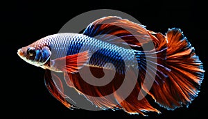 Capture the moving moment of red siamese fighting fish isolated on black background. Betta fish.