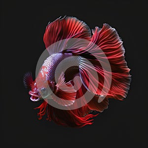 Capture the moving moment of red siamese fighting fish isolated on black background. Betta fish.