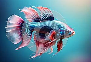 Capture the moving moment of red siamese fighting fish isolated on blue background,  Betta fish
