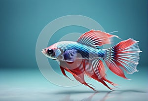 Capture the moving moment of red siamese fighting fish isolated on blue background,  Betta fish
