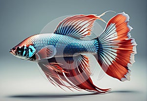 Capture the moving moment of red siamese fighting fish isolated on grey background,  Betta fish