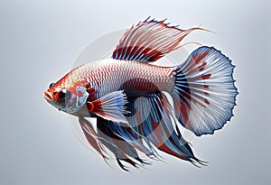 Capture the moving moment of red siamese fighting fish isolated on white background,  betta fish