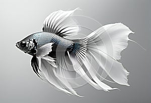 Capture the moving moment of white siamese fighting fish isolated on grey background,  betta fish