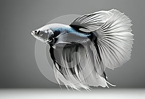 Capture the moving moment of white siamese fighting fish isolated on grey background,  betta fish