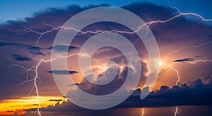 Lightning Storm at Sunset Dramatic Sky and Thunderbolts