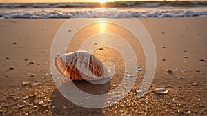 Sunset Shell Serenity : Amidst the sunset setting on the beach.