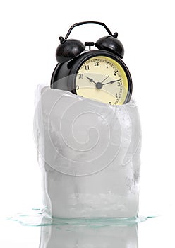 Captured black alarm bell in ice