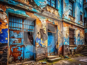 Captured Decay Exploring an Abandoned Urban Structure Through a BlueTinted Lens A Study in Rust Graffiti and photo