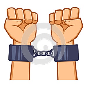 Captured Hands Chained With Handcuff
