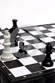 Captured king of chess on white background