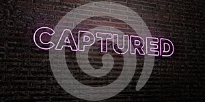 CAPTURED -Realistic Neon Sign on Brick Wall background - 3D rendered royalty free stock image