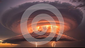 Dramatic Supercell Thunderstorm with Lightning and Ominous Clouds