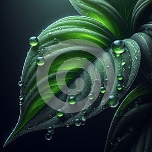 capturing the beauty of green leaves adorned with dewdrops photo