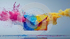 Capturing the burst of vibrant paint splashes from a high-speed envelope