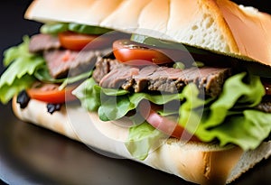 Capturing the Delicious Detail of a Beef Sandwich in Restaurant Ambiance