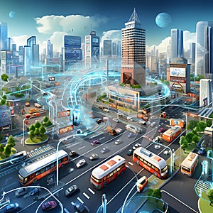 Capturing the essence of a smart city's pulsating network, this image represents a hub of interconnected data and resources