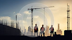 Capturing the Essence of Urban Labor Silhouettes of Construction Workers Amidst Cityscape