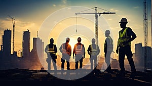 Capturing the Essence of Urban Labor Silhouettes of Construction Workers Amidst Cityscape