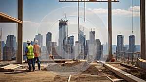 Capturing the Essence of Urban Labor Silhouettes of Construction Workers Amidst Cityscape