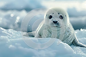 Capturing the innocence of a baby seal on an iceberg in a photorealistic cinematic shot