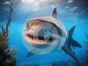 Capturing Joy: Adorable Baby Shark Smiles in Stunning Underwater Photography.