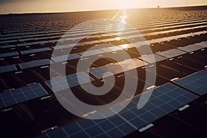 Capturing the Power of the Sun: Aerial View of Solar Farm with Glinting Reflections