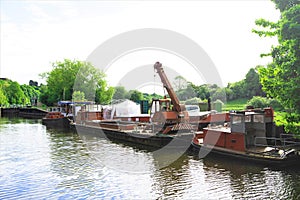 Boats and transport barges on the River Don, Sprotbrough, Doncaster, in May 2020. photo