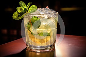 Capturing the Refreshing Essence of Summer in a Close-Up of the Classic Mint Julep Cocktail. created with Generative AI