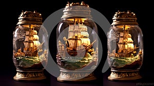 Capturing the Seas: Intricate pirate ship in a bottle
