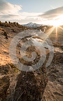 Capturing a sun star over the Sierra Nevada at Sunset