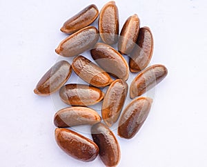 Close up of Tendu or Diospyros melanoxylon or Persimmon fruit seeds. photo