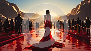 Capturing a Woman\'s Stride on the Red Carpet. Generative AI