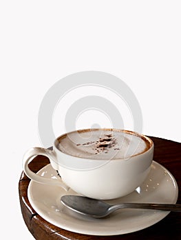 Capuchino, Coffee, A white cup of coffee. White Isolate