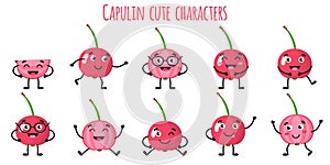 Capulin fruit cute funny cheerful characters with different poses and emotions photo