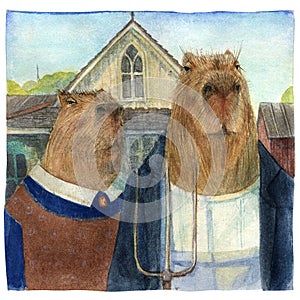 Capybara American Gothic