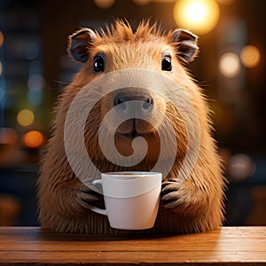 capybara drinking coffee in cafe