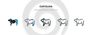 Capybara icon in different style vector illustration. two colored and black capybara vector icons designed in filled, outline,