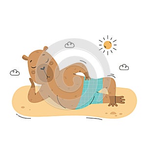 Capybara relaxing on seashore at summer holidays