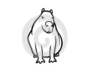 Capybara Sits Upright Front View Illustration visualized with Silhouette Style