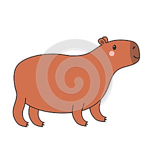 Capybara standing icon. Cute cartoon kawaii funny baby character. Childish style. Water pig. Smiling face head. Sticker print,