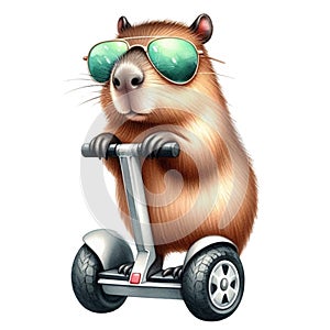 capybara standing on a segway