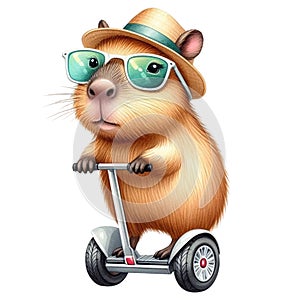 capybara standing on a segway