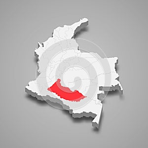 Caqueta region location within Colombia 3d map photo
