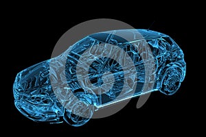 Car 3D rendered xray blue