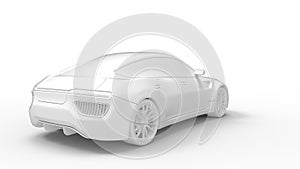 Car 3D rendering sedan, sports coupe automobile isolated on white studio background
