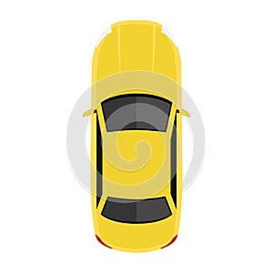 Car from above, top view. Cute cartoon car with shadows. Modern urban civilian vehicle. One of the collection or set. Simple icon